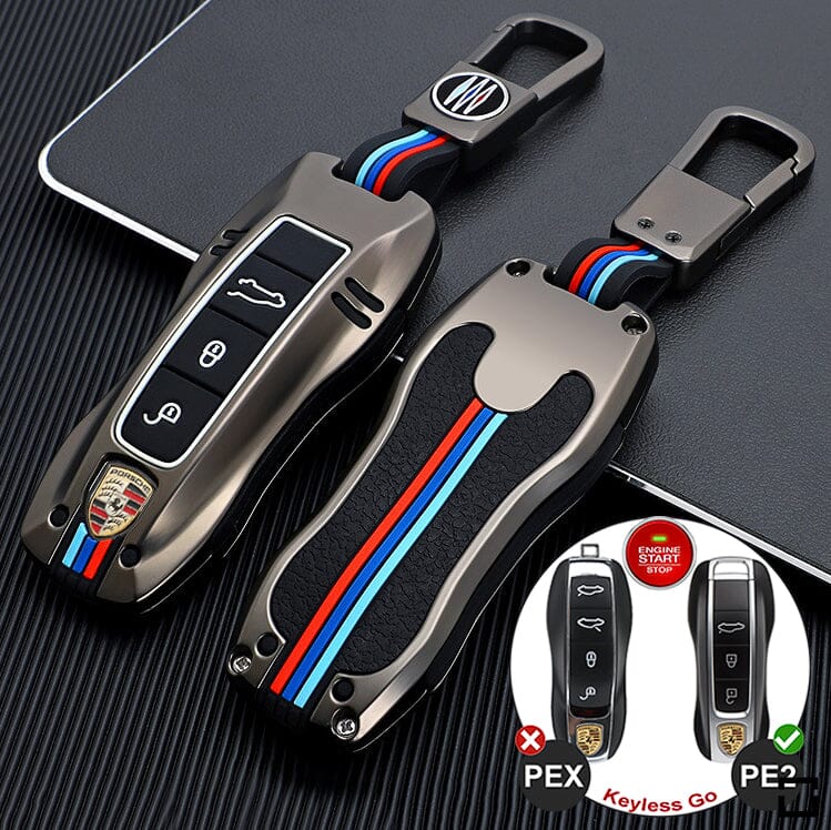 Premium Alu Schlüssel Cover für Porsche Schlüssel mit Silikon Tastenschutz + Nachleuchtend HEK10-PE2 keyholster.com | the case company anthrazit 