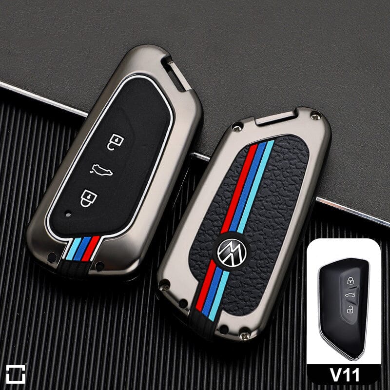 Premium Alu Schlüssel Cover für Volkswagen, Skoda, Seat Schlüssel mit Silikon Tastenschutz + Nachleuchtend HEK10-V11-S222 keyholster.com | the case company anthrazit 