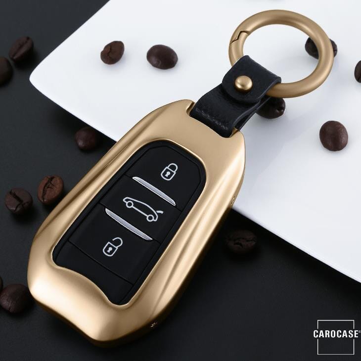 PREMIUM Alu Schlüssel Etui passend für Citroen, Peugeot Autoschlüssel HEK12-P2 keyholster.com | the case company gold 