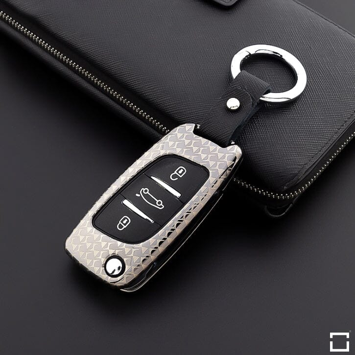 Premium Carbon-Look Aluminium, Aluminium-Zink Schlüssel Cover passend für Citroen, Peugeot Schlüssel HEK32-P1 keyholster.com | the case company anthrazit 