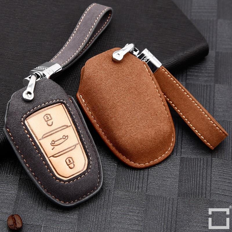 Premium Leder Schlüsselhülle / Schutzhülle (LEK59) passend für Opel, Toyota, Citroen, Peugeot Schlüssel inkl. Lederband keyholster.com | the case company 