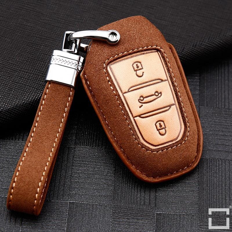 Premium Leder Schlüsselhülle / Schutzhülle (LEK59) passend für Opel, Toyota, Citroen, Peugeot Schlüssel inkl. Lederband keyholster.com | the case company 