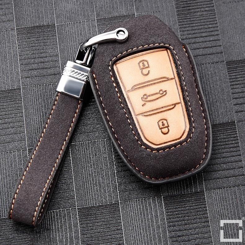 Premium Leder Schlüsselhülle / Schutzhülle (LEK59) passend für Opel, Toyota, Citroen, Peugeot Schlüssel inkl. Lederband keyholster.com | the case company 