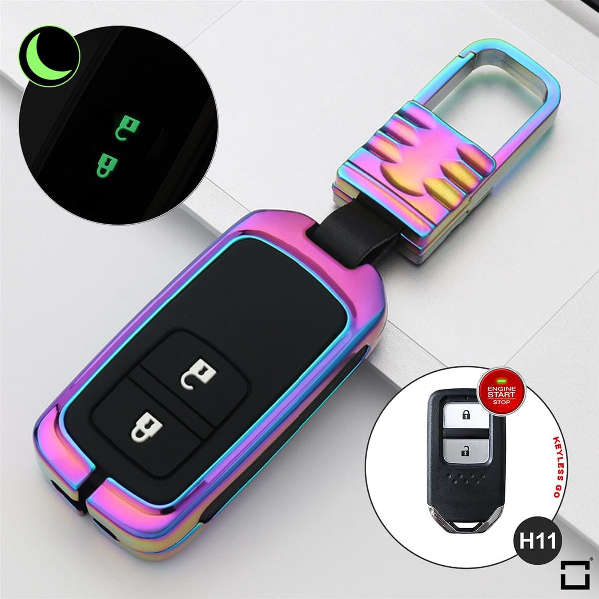 Schlüssel Cover mit Silikon Tastenabdeckung (Leuchtend) passend für Honda Autoschlüssel HEK54-H11-S114 keyholster.com | the case company rainbow 