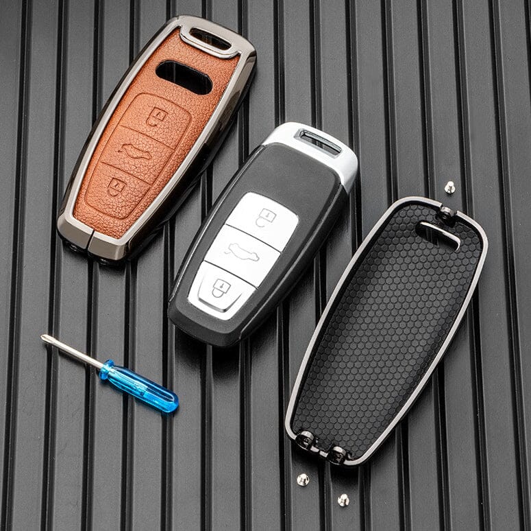 Aluminium, Leder Schlüssel Cover passend für Audi Schlüssel HEK15