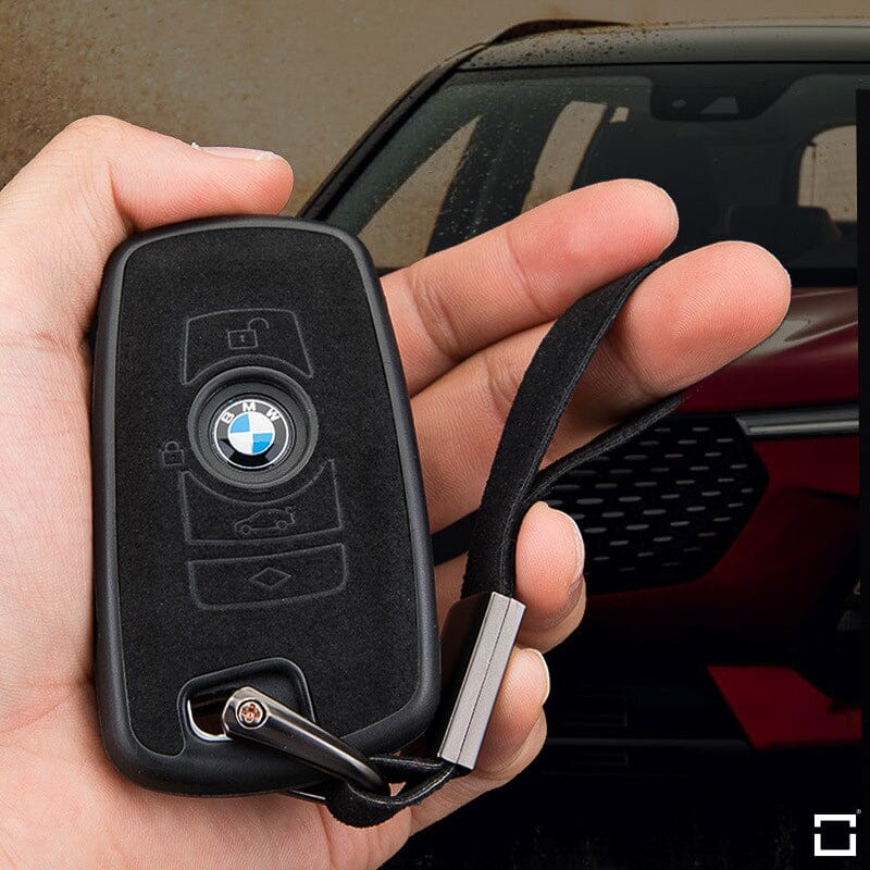 Silikon Alcantara Schutzhülle passend für BMW Schlüssel + Lederband + Karabiner SEK12-B5 keyholster.com | the case company 