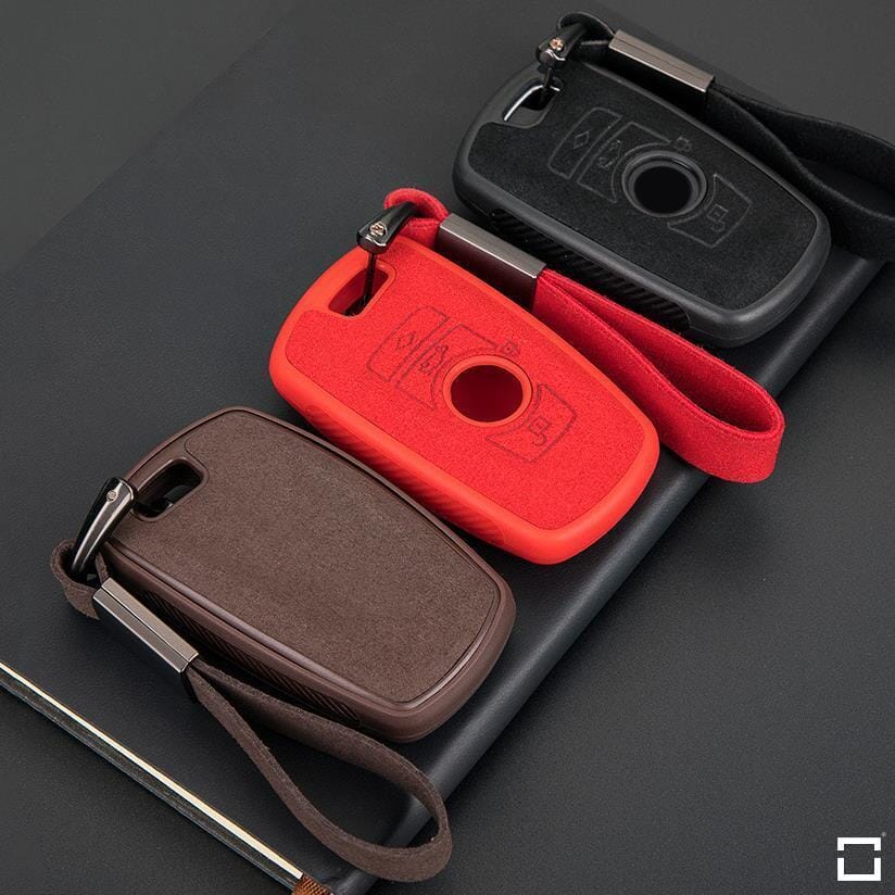 Silikon Alcantara Schutzhülle passend für BMW Schlüssel + Lederband + Karabiner SEK12-B5 keyholster.com | the case company 