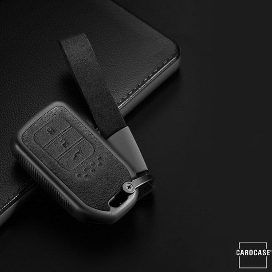 Silikon Alcantara Schutzhülle passend für Honda Schlüssel + Lederband + Karabiner SEK12-H12 keyholster.com | the case company schwarz 