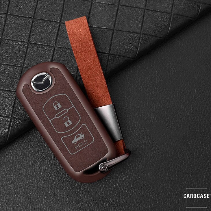 Silikon Alcantara Schutzhülle passend für Mazda Schlüssel + Lederband + Karabiner SEK12-MZ2 keyholster.com | the case company braun 