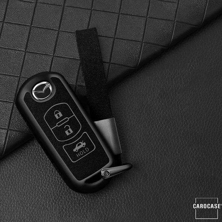 Silikon Alcantara Schutzhülle passend für Mazda Schlüssel + Lederband + Karabiner SEK12-MZ2 keyholster.com | the case company schwarz 