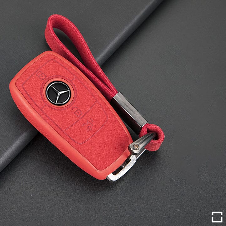 Silikon Alcantara Schutzhülle passend für Mercedes-Benz Schlüssel +  Lederband + Karabiner SEK12-M9