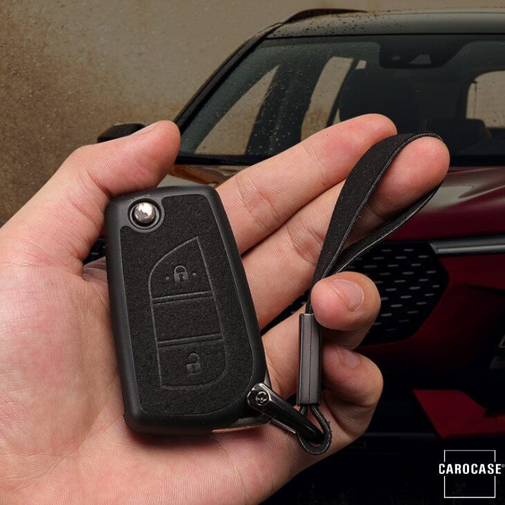 Silikon Alcantara Schutzhülle passend für Toyota Schlüssel + Lederband + Karabiner SEK12-T1 keyholster.com | the case company 