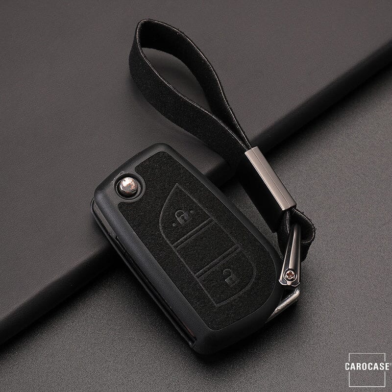 Silikon Alcantara Schutzhülle passend für Toyota Schlüssel + Lederband + Karabiner SEK12-T1 keyholster.com | the case company schwarz 