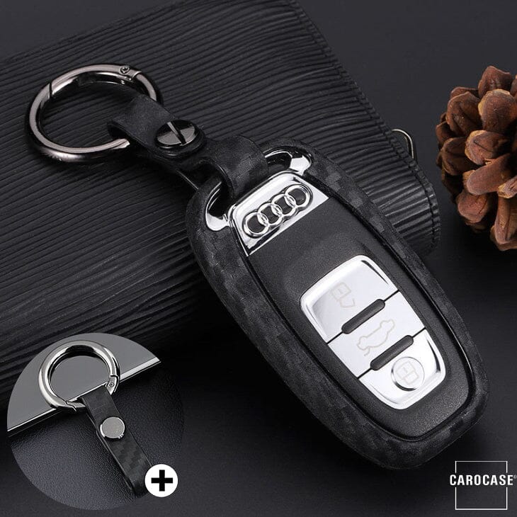 Leder Schlüssel Cover inkl. Lederband & Karabiner passend für Audi