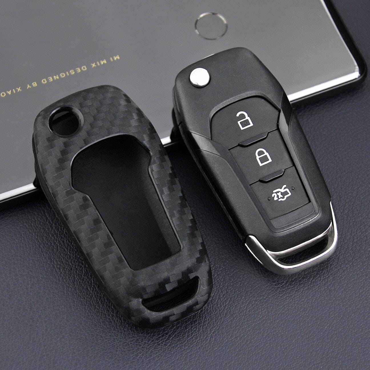 Silikon Carbon-Look Schlüssel Cover passend für Ford Schlüssel schwarz SEK3-F2 keyholster.com | the case company 