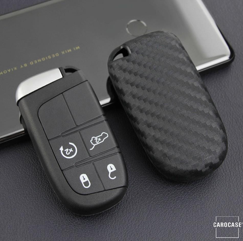 Silikon Carbon-Look Schlüssel Cover passend für Jeep, Fiat Schlüssel schwarz SEK3-J4 keyholster.com | the case company 