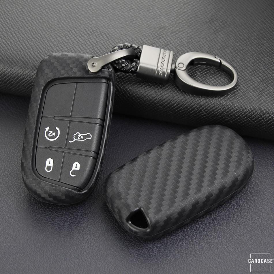 Silikon Carbon-Look Schlüssel Cover passend für Jeep, Fiat Schlüssel schwarz SEK3-J4 keyholster.com | the case company 