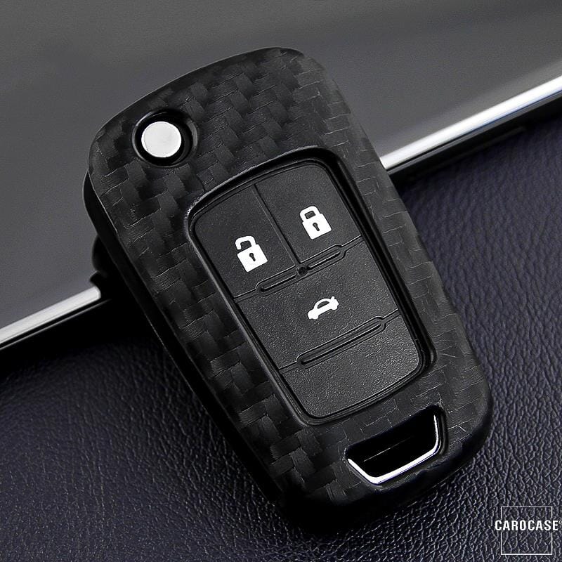 Silikon Carbon-Look Schlüssel Cover passend für Opel Schlüssel schwarz SEK3-OP6 keyholster.com | the case company (Schutzhülle ohne Zubehör) 