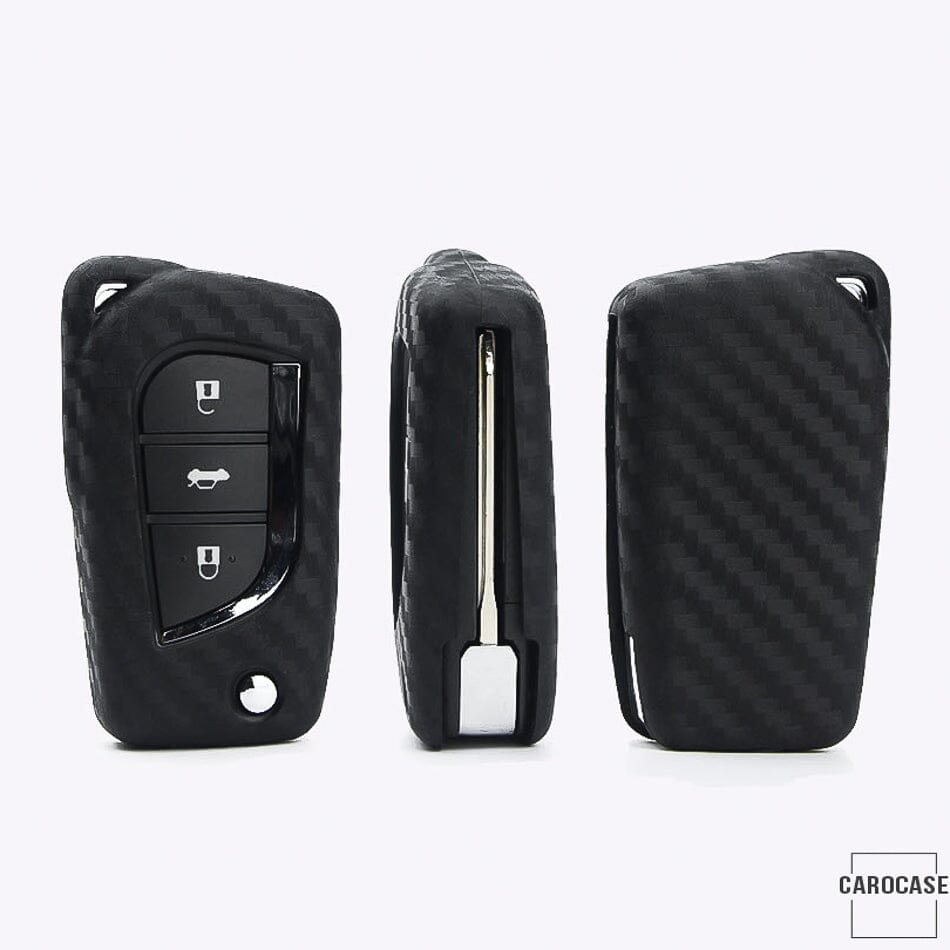 Silikon Carbon-Look Schlüssel Cover passend für Toyota Schlüssel schwarz SEK3-T2 keyholster.com | the case company (Schutzhülle ohne Zubehör) 