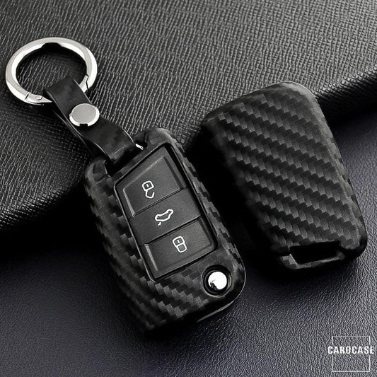 Silikon Carbon-Look Schlüssel Cover passend für Volkswagen, Skoda, Seat Schlüssel schwarz SEK3-V3 keyholster.com | the case company 