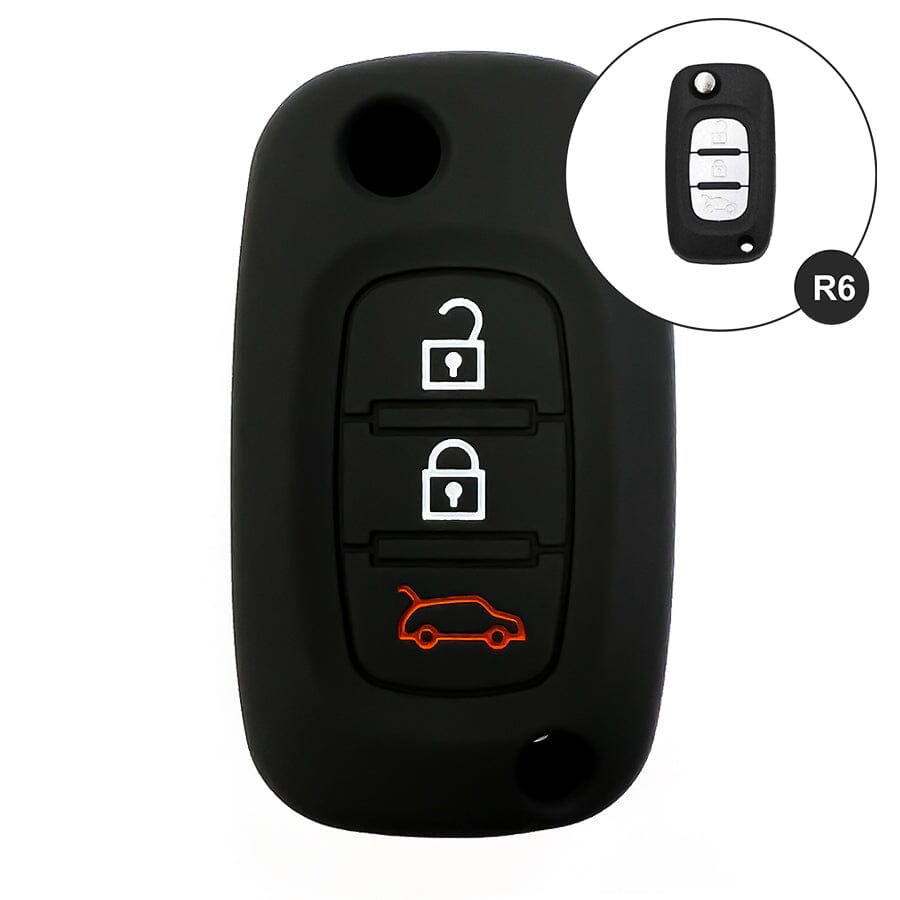 Silikon Schutzhülle / Cover passend für Renault Autoschlüssel R6 keyholster.com | the case company schwarz 