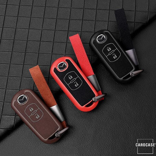 Silikon/Alcantara Schlüsselhülle / Schutzhülle (SEK12) passend für Mazda Schlüssel inkl. Karabiner + Lederband keyholster.com | the case company 