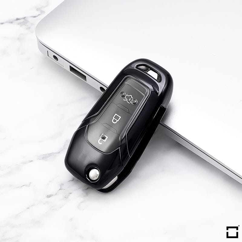 TPU Glossy Schutzhülle mit Tastenschutz passend für Ford Schlüssel SEK4-F2-S112 keyholster.com | the case company schwarz 